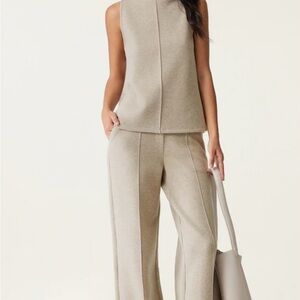 OGL Women's Heather 2 pc Split Hem Top and High Waisted Straight Leg Pant